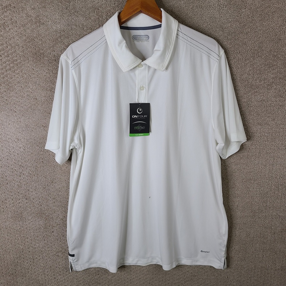 Ontour Shirt Mens XL White Polo Dunlay‎ SS Webtech Polyester Short Sleeve Casual